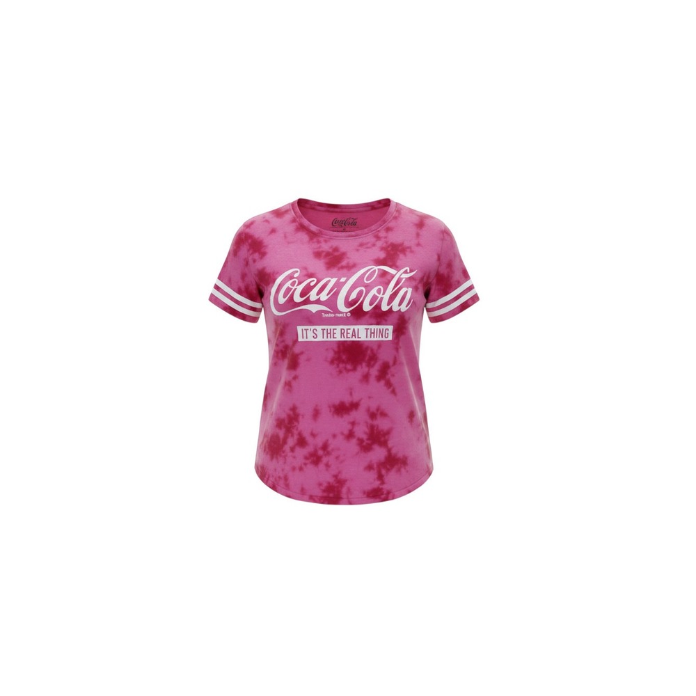 Coca-Cola Graphic Tee Womens Medium Pink Tie Dye Short Sleeve Varsity Stripe